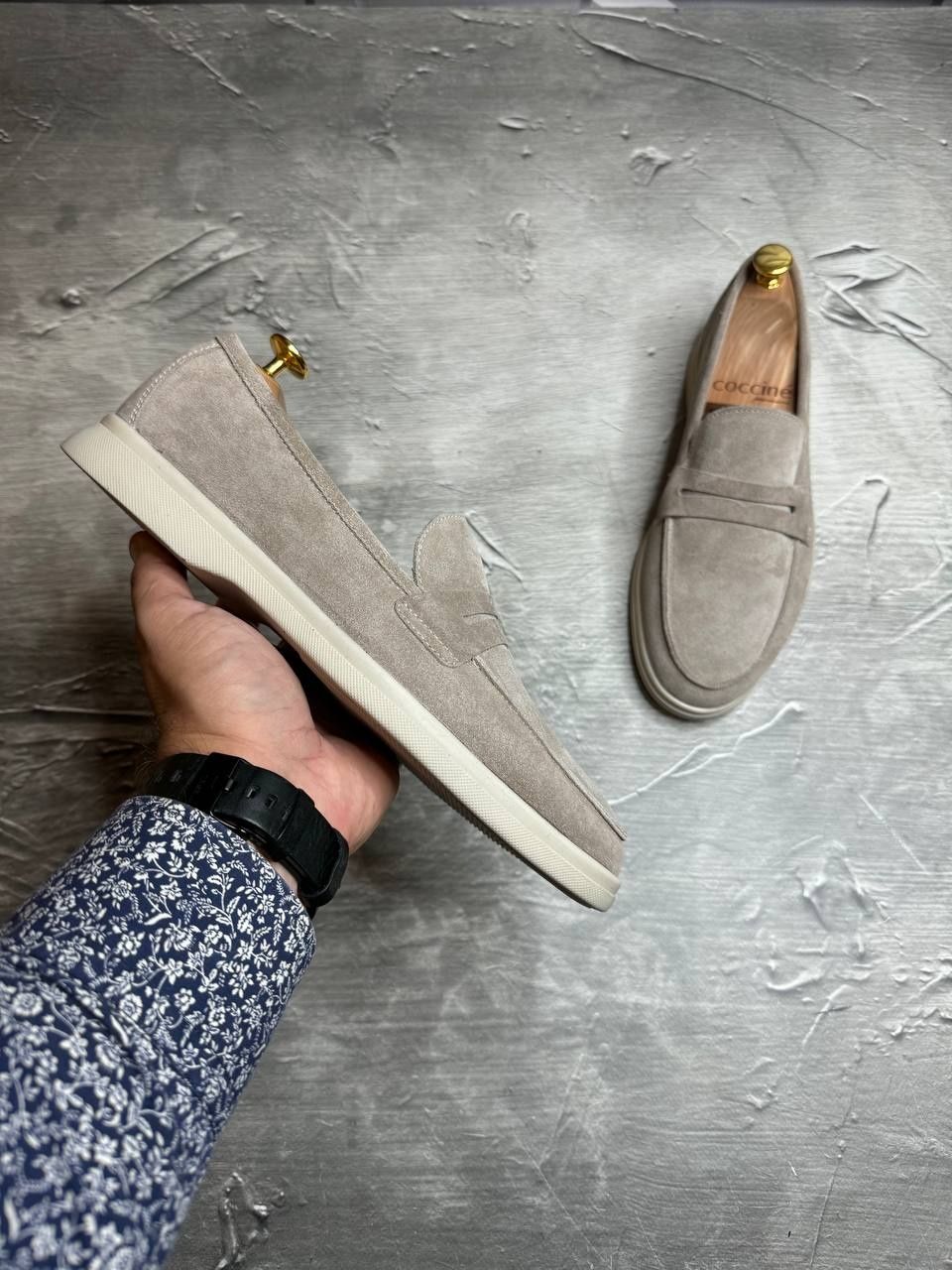 Лоферы замшевые бежевые мужские LORO PIANA Suede BEZH! Туфли Лоферы!