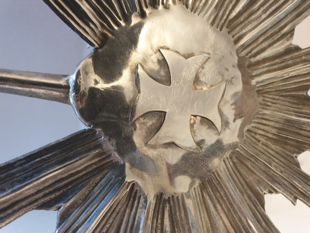 Magnifico grande antigo resplendor em prata portuguesa - 23,5cm diâm.