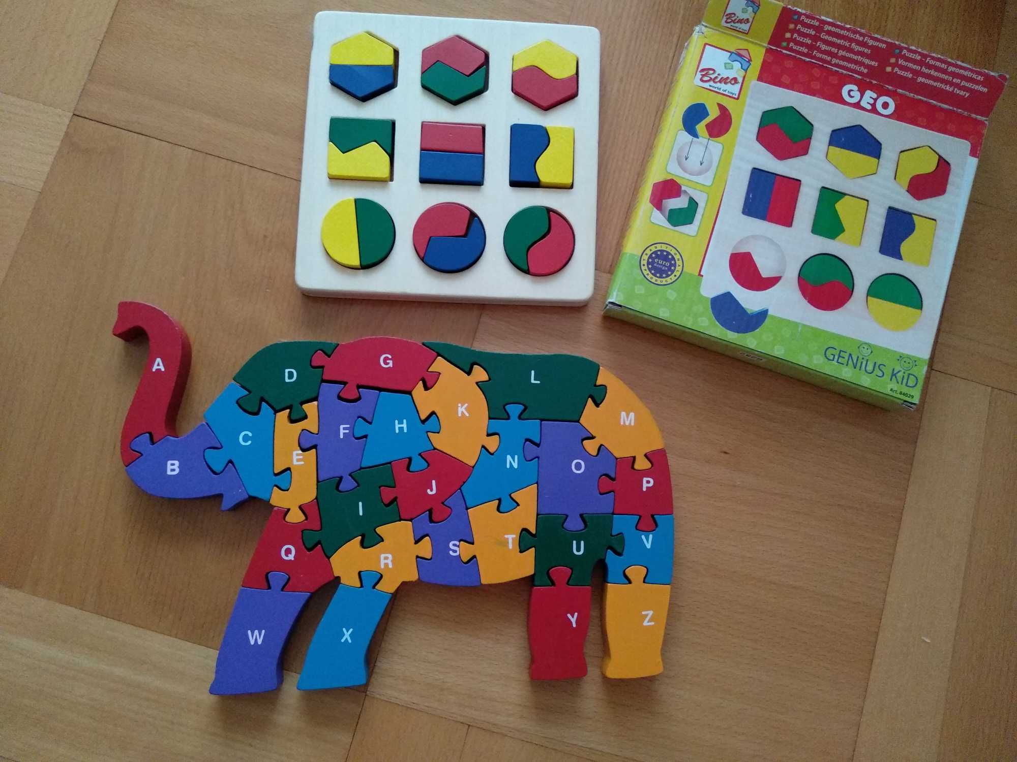 Klocki puzzle drewniane słoń i GEO
