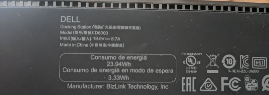 Stacja dokująca Dell D6000 + zasilacz Dell 90W