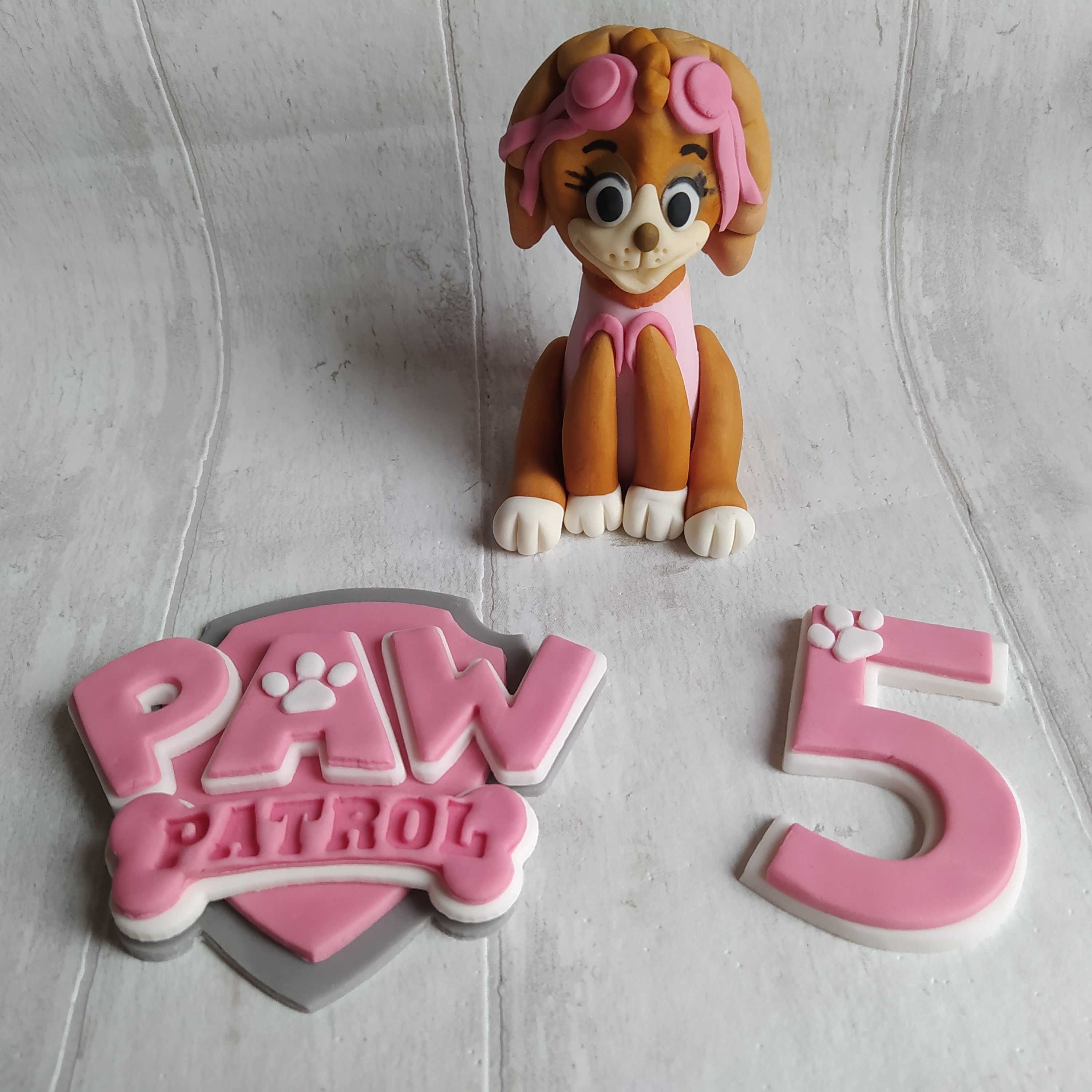 Psi Patrol logo cyfra Skye figurki na tort z masy cukrowej Zestaw
