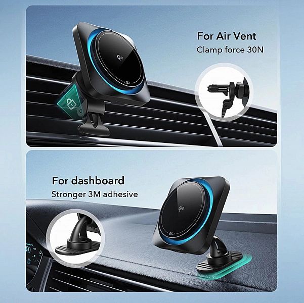 Esr Halolock Cryoboost Magnetic Magsafe Dashboard & Vent Car Mount Wir