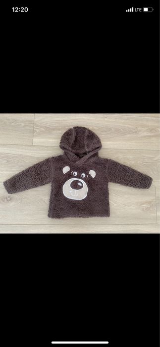 Gruba ciepla bluza miś z kapturem 74 polar