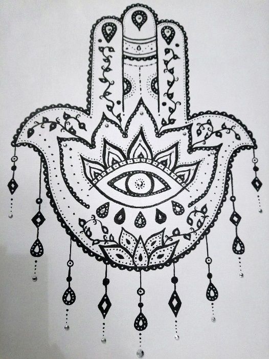 Nowy duży obraz 50x40 cm hamsa Hand ręcznie malowany