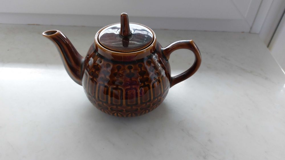 Czajniczek, imbryk, PRL, Porcelit Pruszków, aztecki wzór, bdb stan