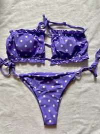 Новий купальник плісирований у горошок фіолетовий фіолетовий