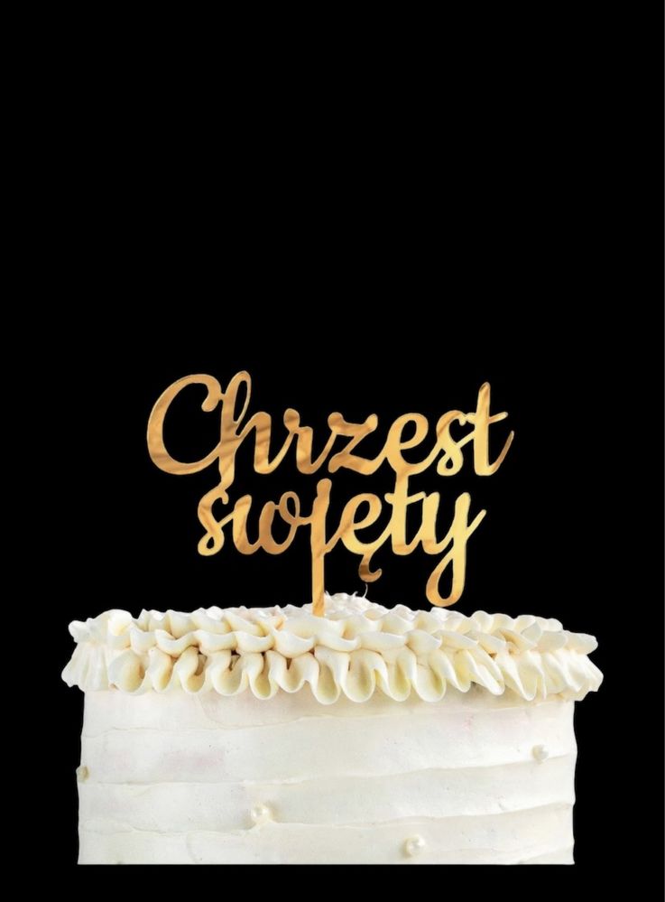 Dekoracja akrylowa na tort Chrzest Święty, złota, 11x13 cm