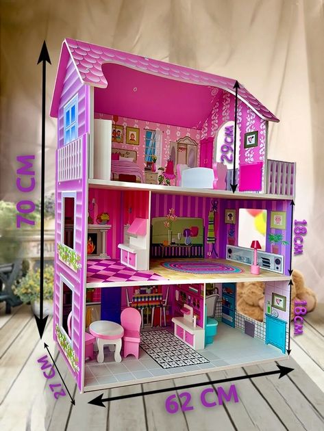 дерев'яна лялькова хатка. Будиночок для ляльок з меблями.