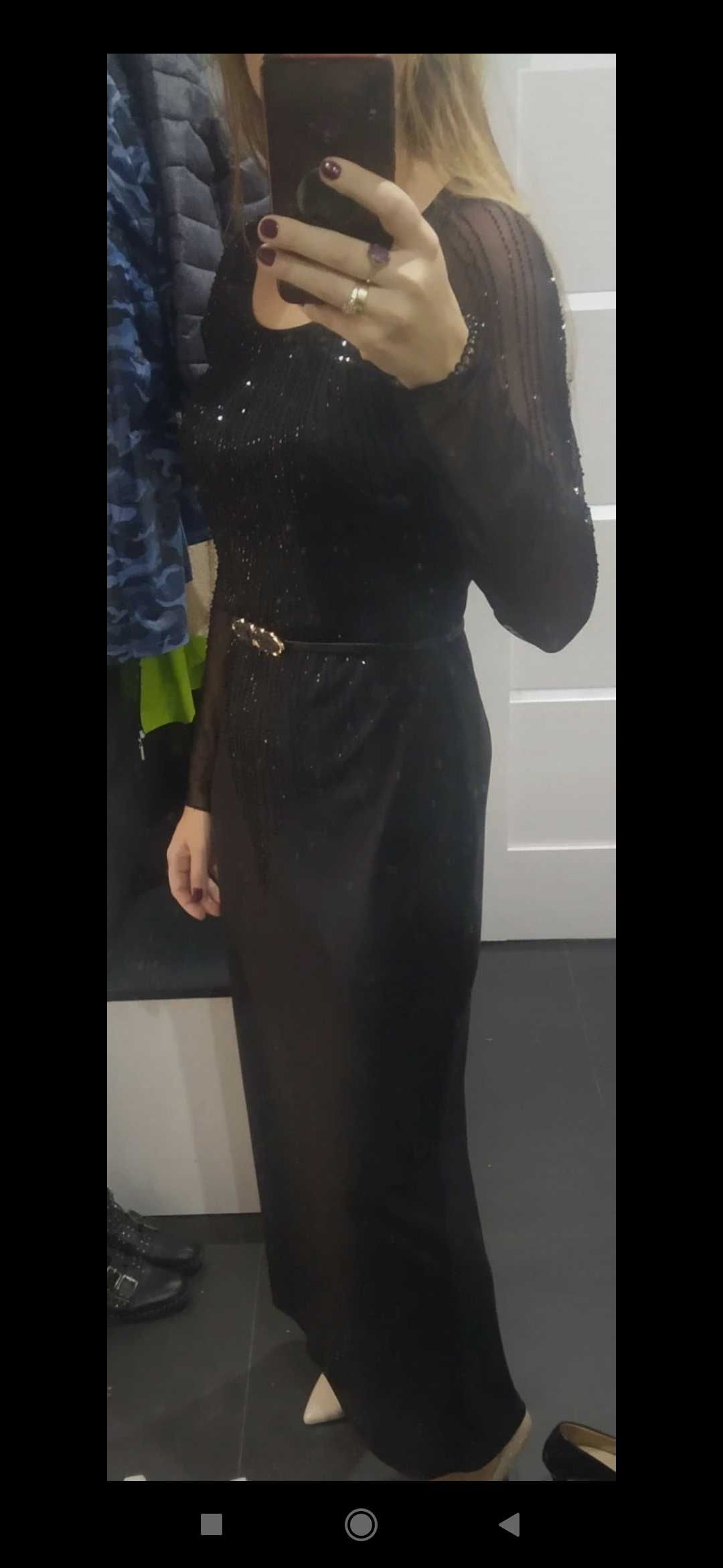 Suknia sukienka czarna długa zdobiona