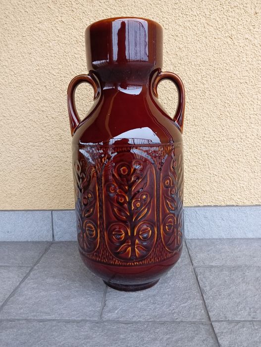 Piękny wazon brązowo- burgundowym z PRL #Pruszków