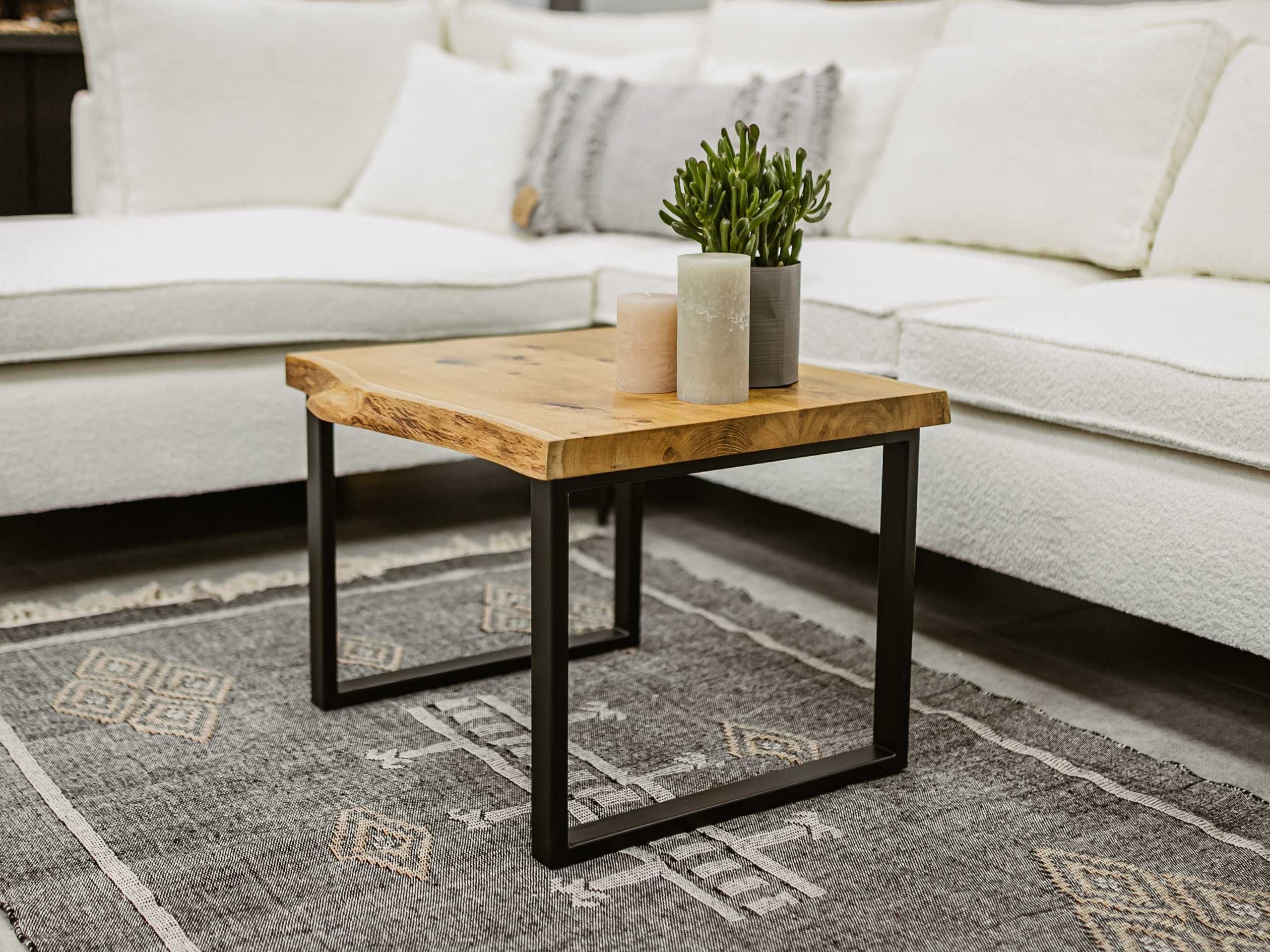 Stolik kawowy loft RAW blat dębowy 60 cm z nogami stalowymi
