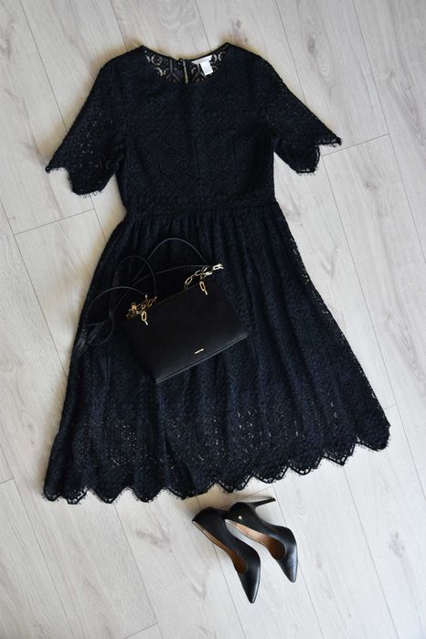 Elegancka czarna ażurowa sukienka - H&M rozmiar 38