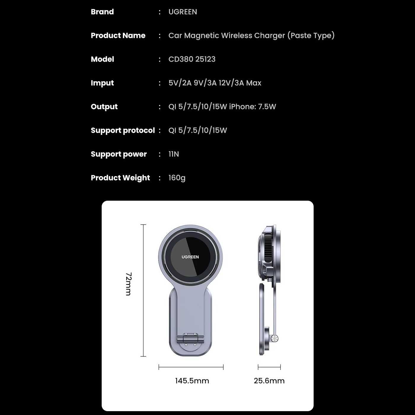 Автомобільний тримач для iPhone беспроводная зарядка MagSafe UGREEN