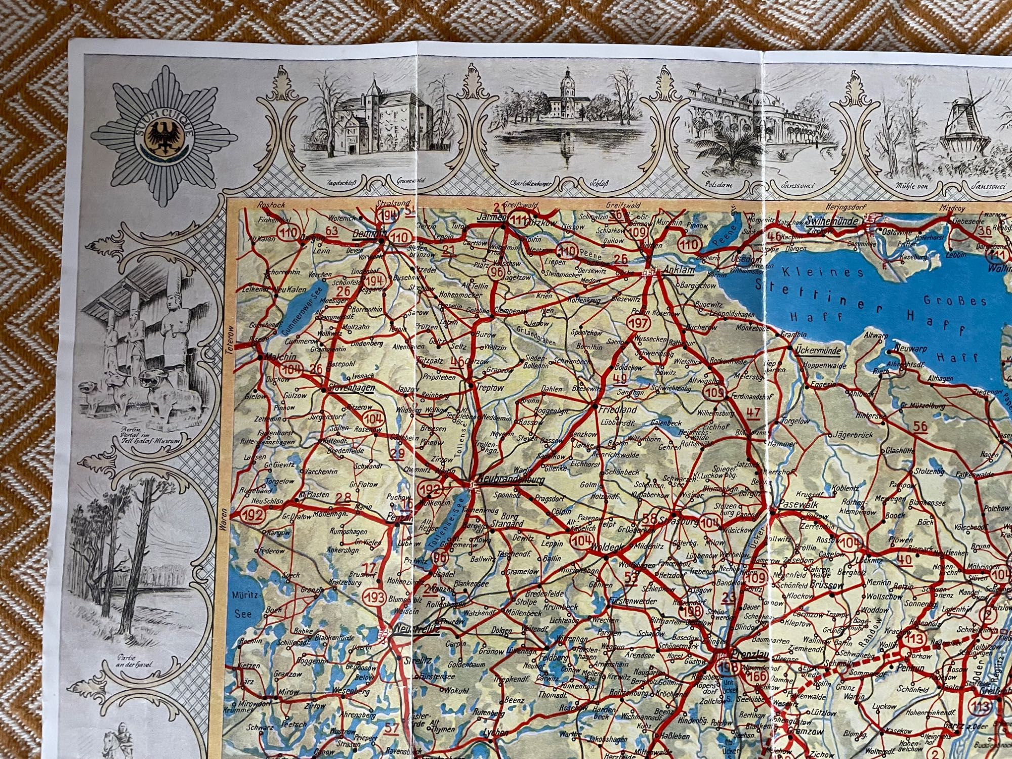 Stara niemiecka mapa turystyczno samochodowa Pomorze
