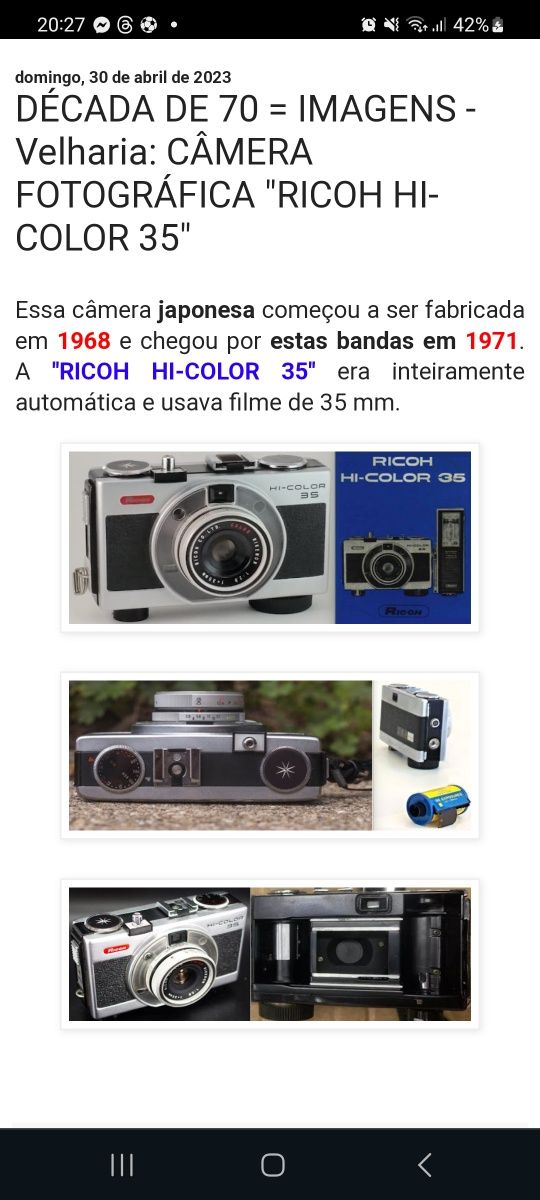 Maquina fotográfica " decada 60 " RICOH  HI-COLOR 35