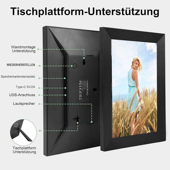 Veidoo Cyfrowa Ramka na Zdjęcia Wi-Fi – 10″, IPS, 32GB, Auto-Rotation