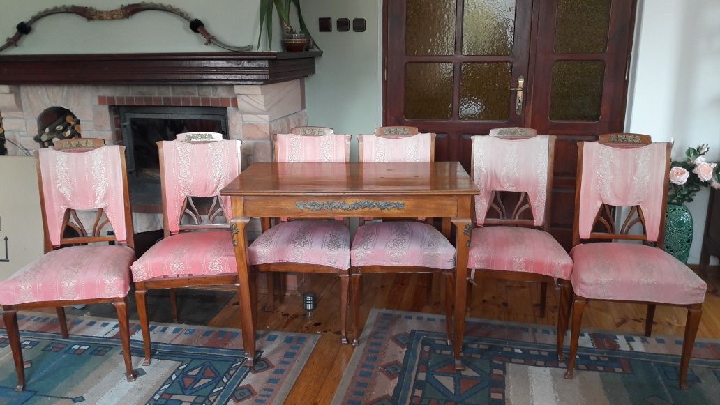 ANTYK królewski zestaw komplet stół + 6 krzeseł drewno - ponad 100 lat