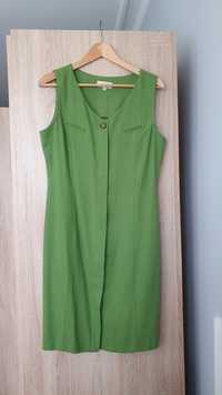 Zielona sukienka na guziki bez rękawów taliowana