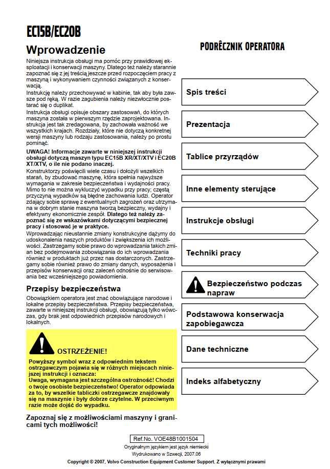 Volvo EC 15B EC20B DTR Instrukcja obsługi PL