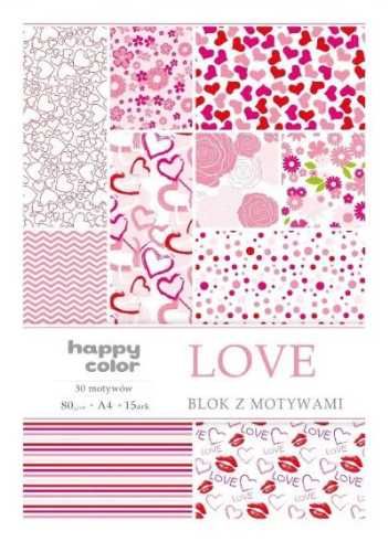 Blok A4/15 z motywami Love 80g HAPPY COLOR