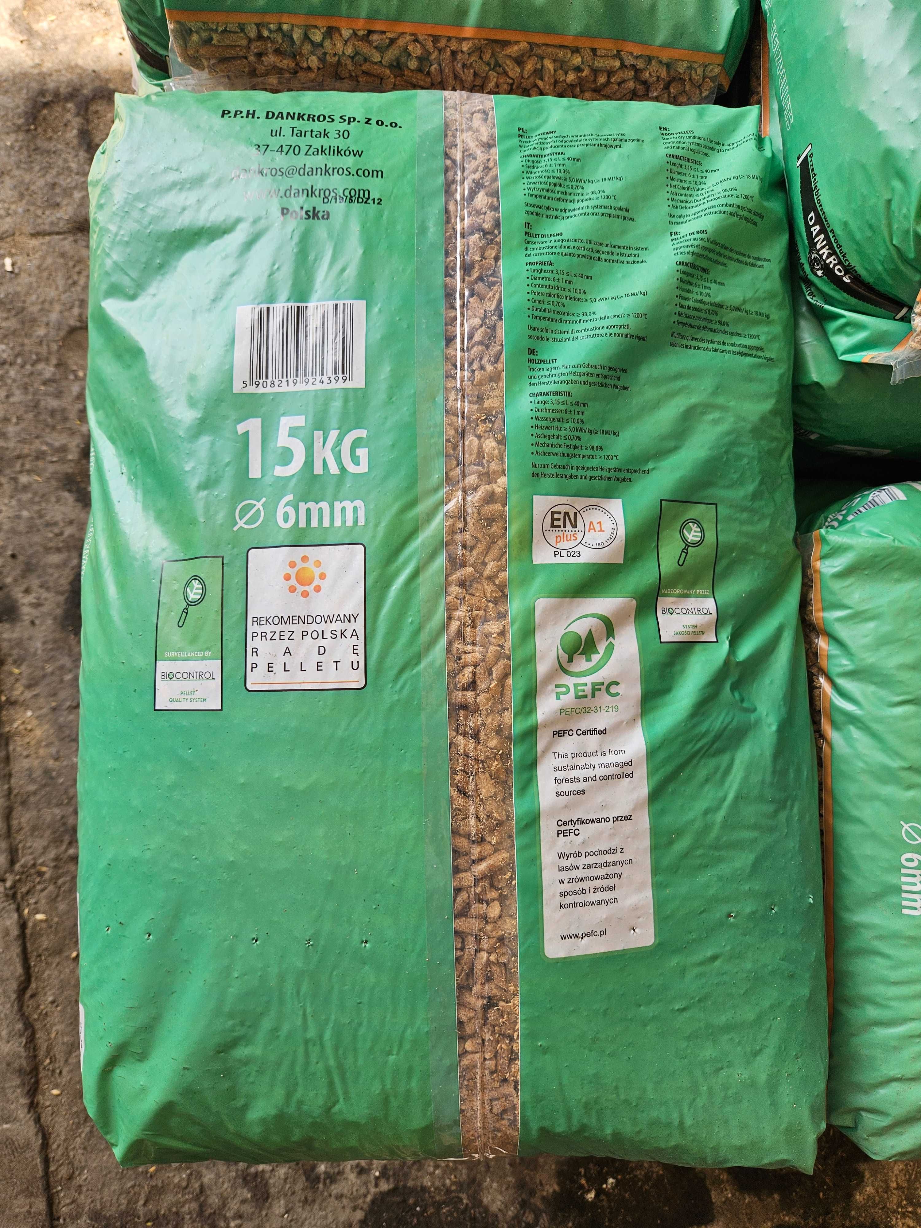 Pellet DANKROS 975 kg 65 worków, dostawa kurierem paletowym gratis