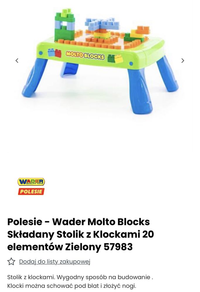Stolik i klocki molto blocks zestaw - wader lego duplo