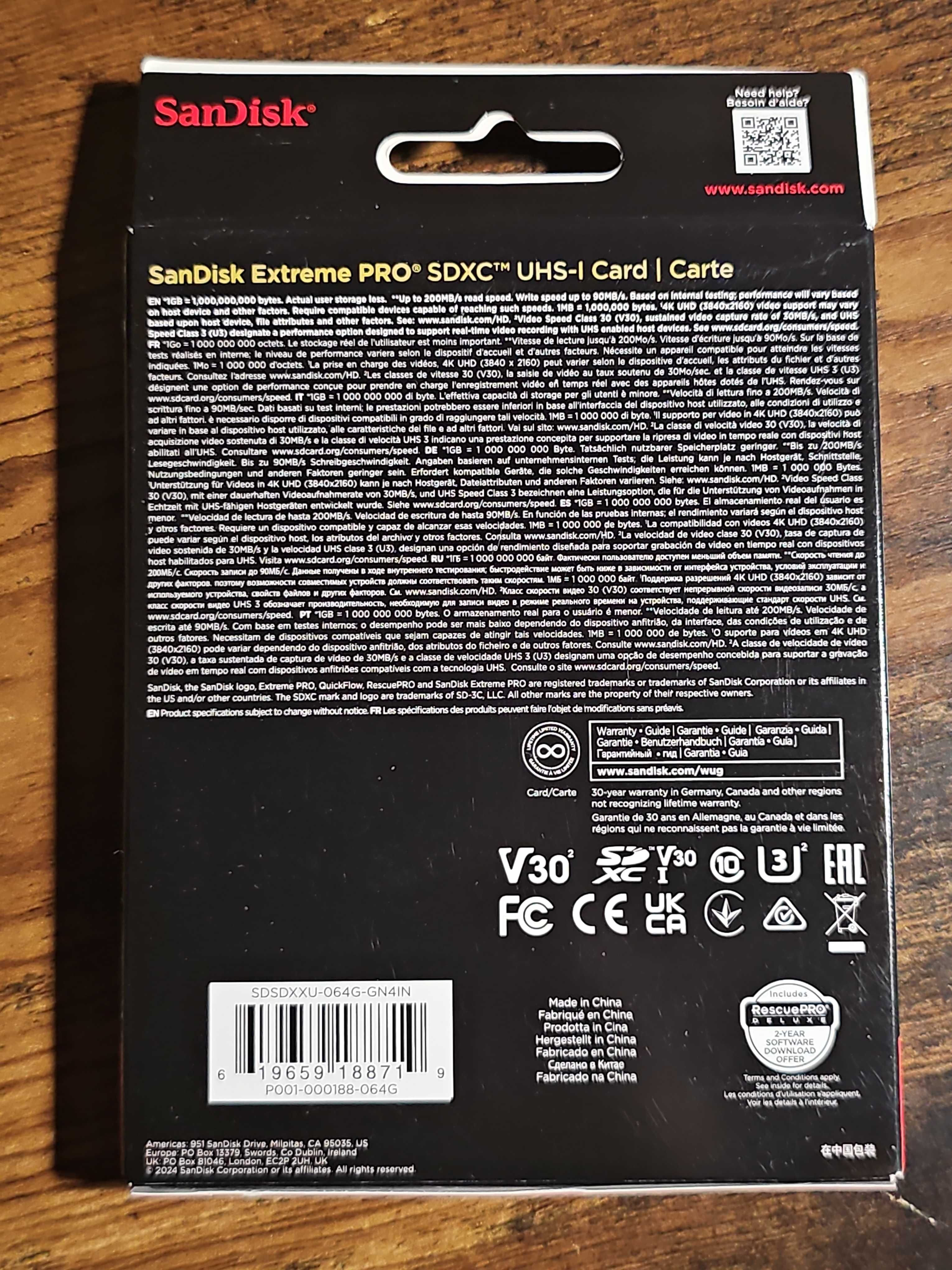 Sandisk Extreme Pro SDSDXXU-064G-GN4IN Karta Micro Sd, Czarny, 64 GB