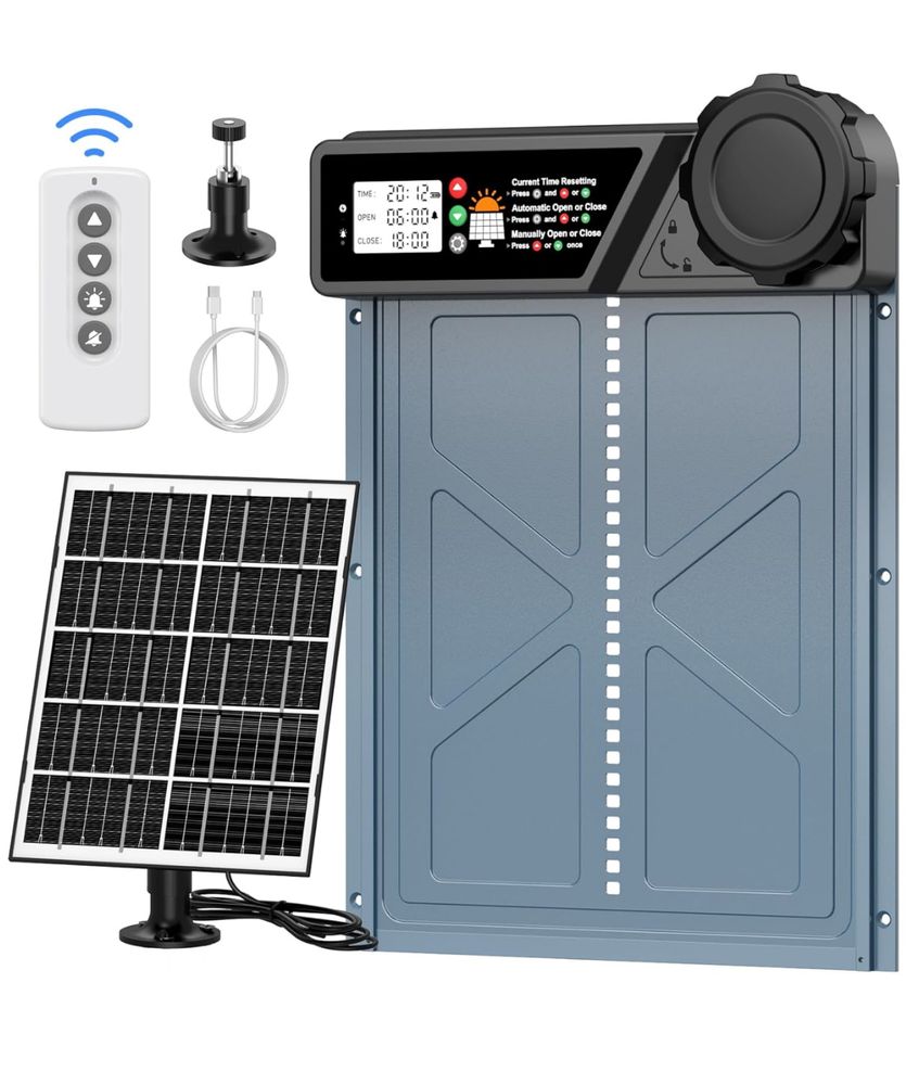 Automatyczne drzwi do kurnika aluminiowe z panelem solarnym pilot