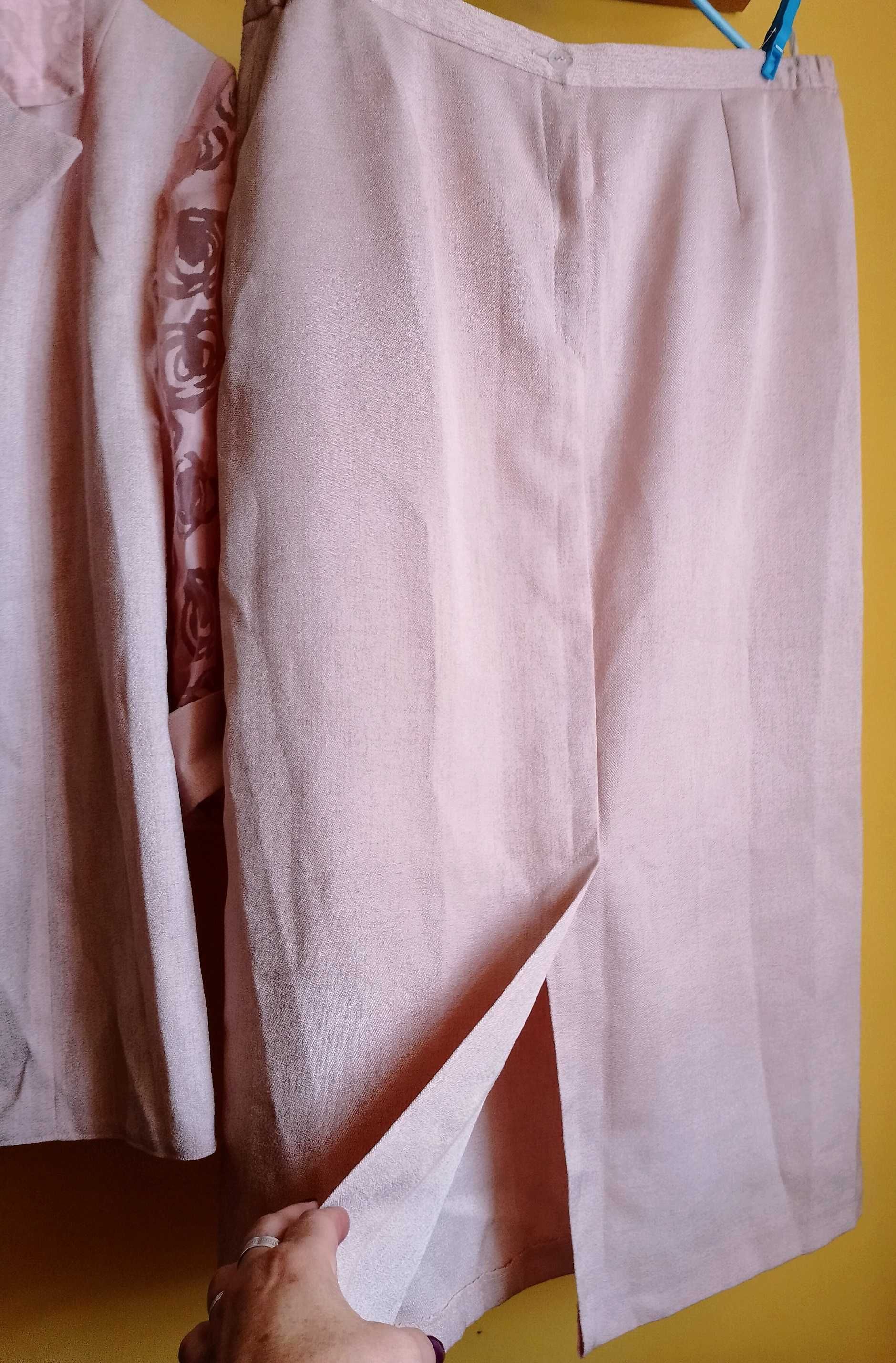 kostium żakiet+spódnica łosoś/pudrowy róż /wesele komunia/ XXL 44