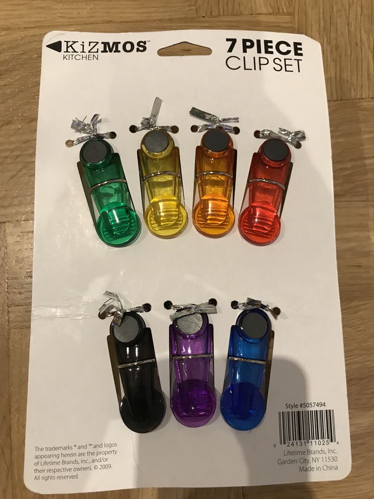 Klipsy magnetyczne do torebek, plastikowe, 7 sztuk, wielokolorowe