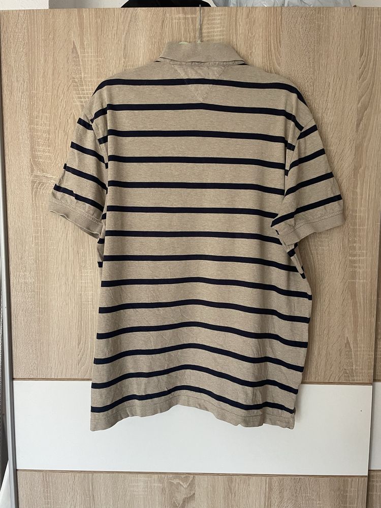 Koszulka Polo Tommy Hilfiger XL custom fit paski beżowa plus size