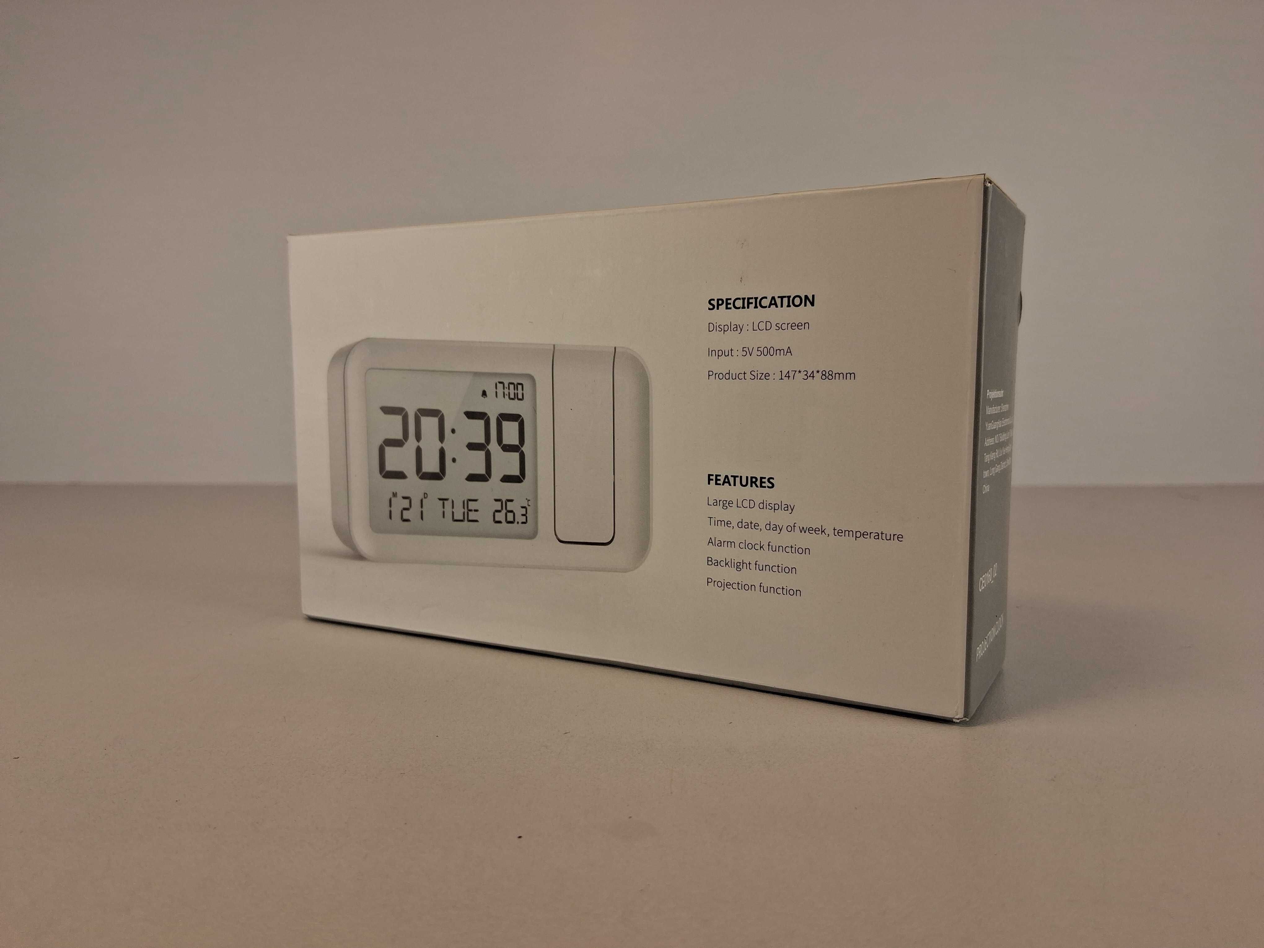 E162 Zegar Z Budzikiem Projekcja Czasu Daty Temperatury TermometrBiały