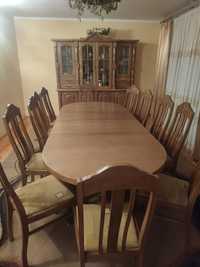 Zestaw mebli dębowych 12 krzeseł stół komoda
