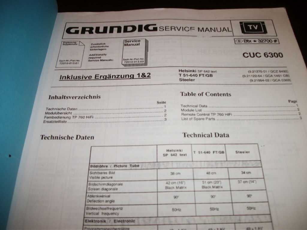 Instrukcja serwisowa TVC GRUNDIG P37,40 T51,55 P37, CUC6300