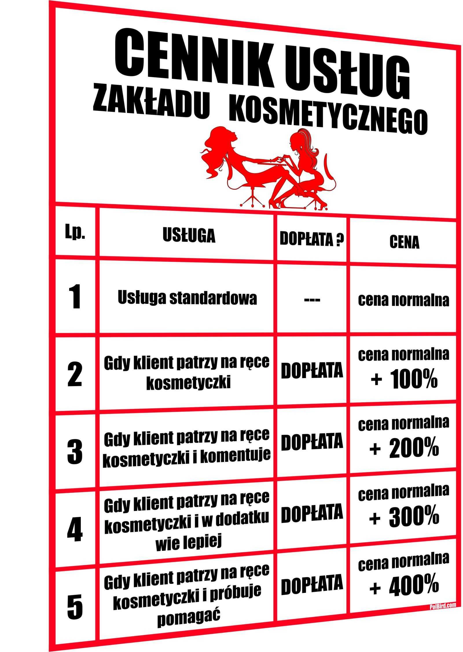 ŚMIESZNE ŻARTOBLIWE CENNIKI dla różnych firm usługowych - HIT !!!