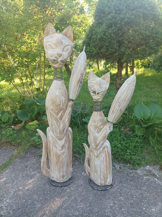 Koty rzeźba vintage ozdoba dekoracja duże.