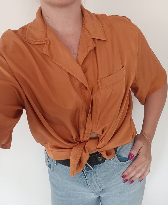Luźna zwiewna koszula Crop top oversize wiskoza H&M bluzka krótki ręka