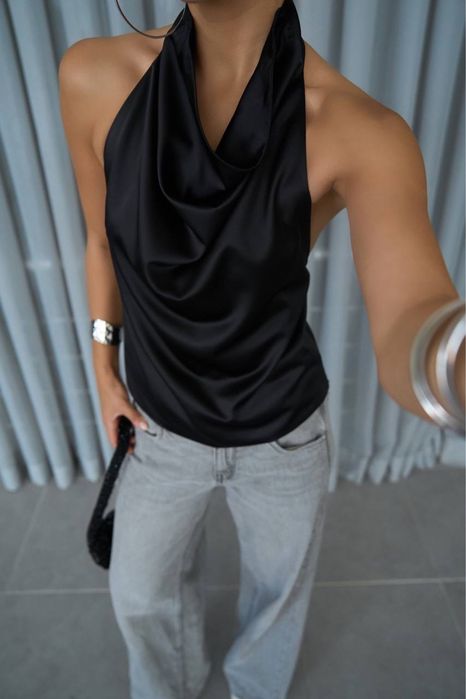Сатинові топи блузи як в zara шоколад та чорний