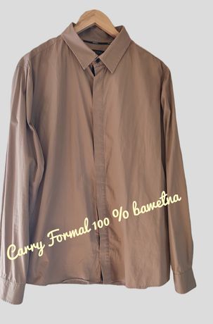 Bawełniana koszula 42 XL  Carry Formal cappuccino czarne wstawki Regul