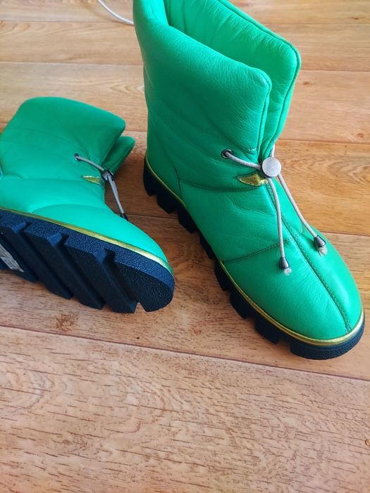 Кожа 100% зеленые  угги, дутики. Дорогой бренд Gizzelli1. 36/37, 37/38