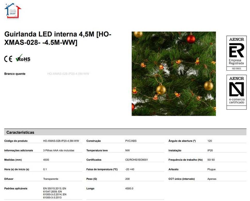 Guirlanda Pai Natal LED para interior 4,5m (NATAL)