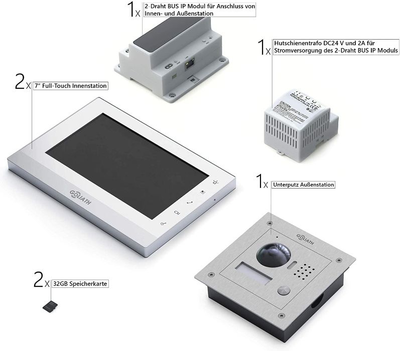 GOLIATH IP2 Wideodomofon kamera HD 1,3Mpx LCD 7'' + 2 ekrany LCD