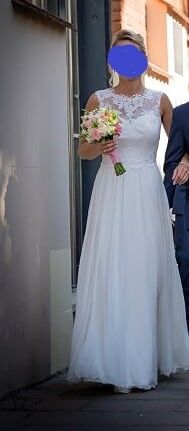 Suknia slubna - 36-38, koronka, muślin.