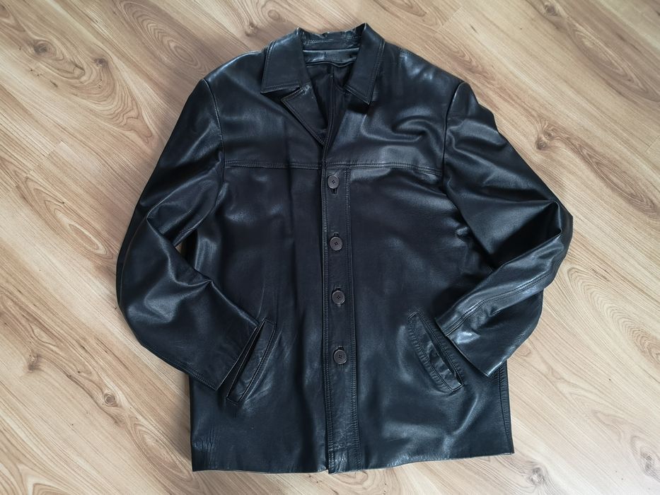 Czarna męska skórzana skóra kurtka L XL