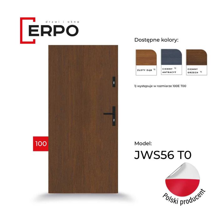 Drzwi zewnętrzne 100 lewe, prawe orzech grubość 55mm, od ręki