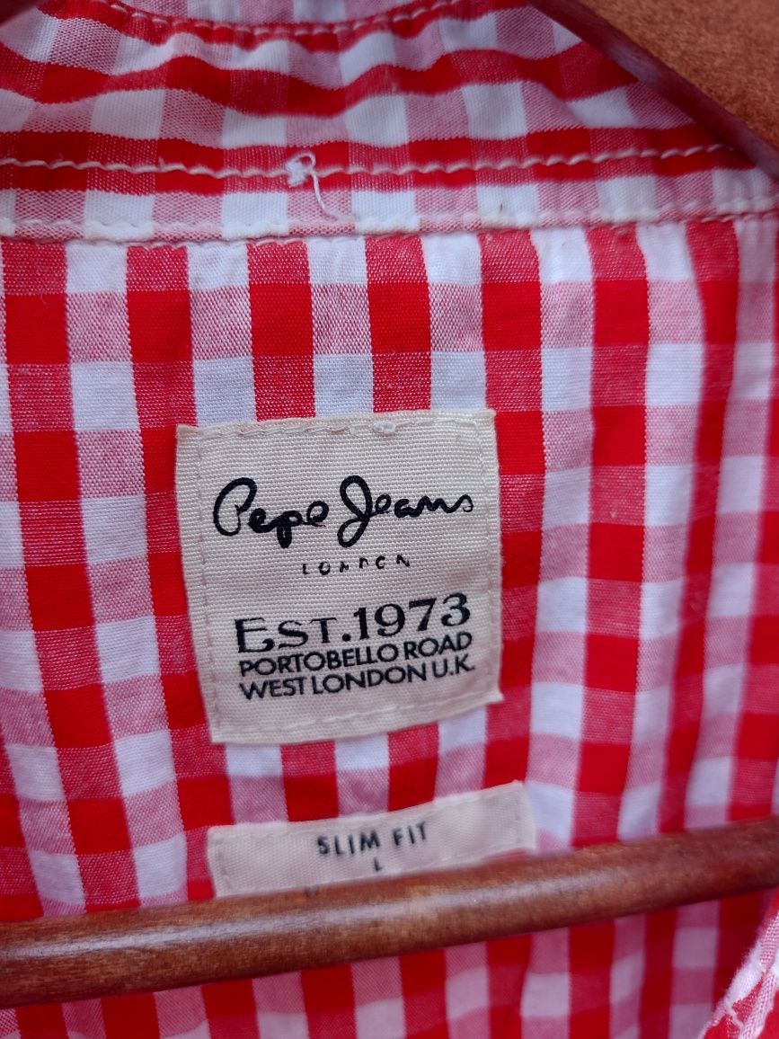 Koszula męska slim fit w kratę czerwona biała L Pepe Jeans