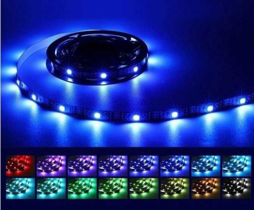 Разноцветная LED лента 5050RGB 5m подключение USB управление смартфон