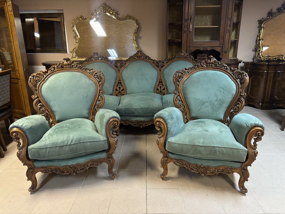Stylowy komplet wypoczynkowy włoski sofa 2 fotele meble stylowe italy