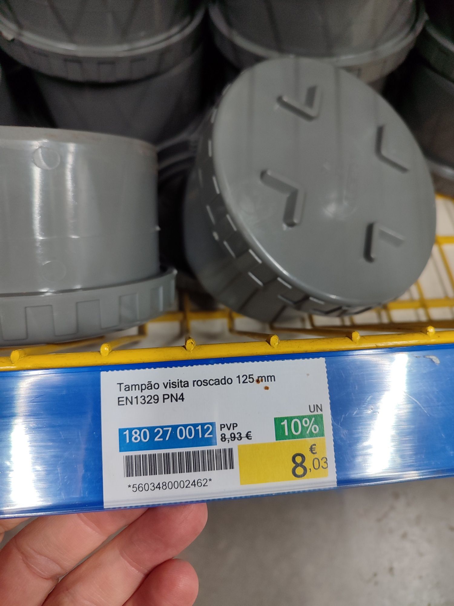 Tampão visita roscado 125 mm EN1328 PVC novo sem usar