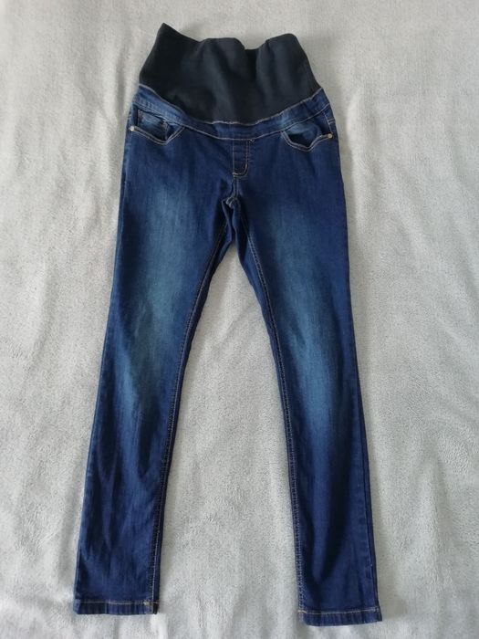 Spodnie ciążowe dżinsy rurki elastyczne jeans skinny granatowe